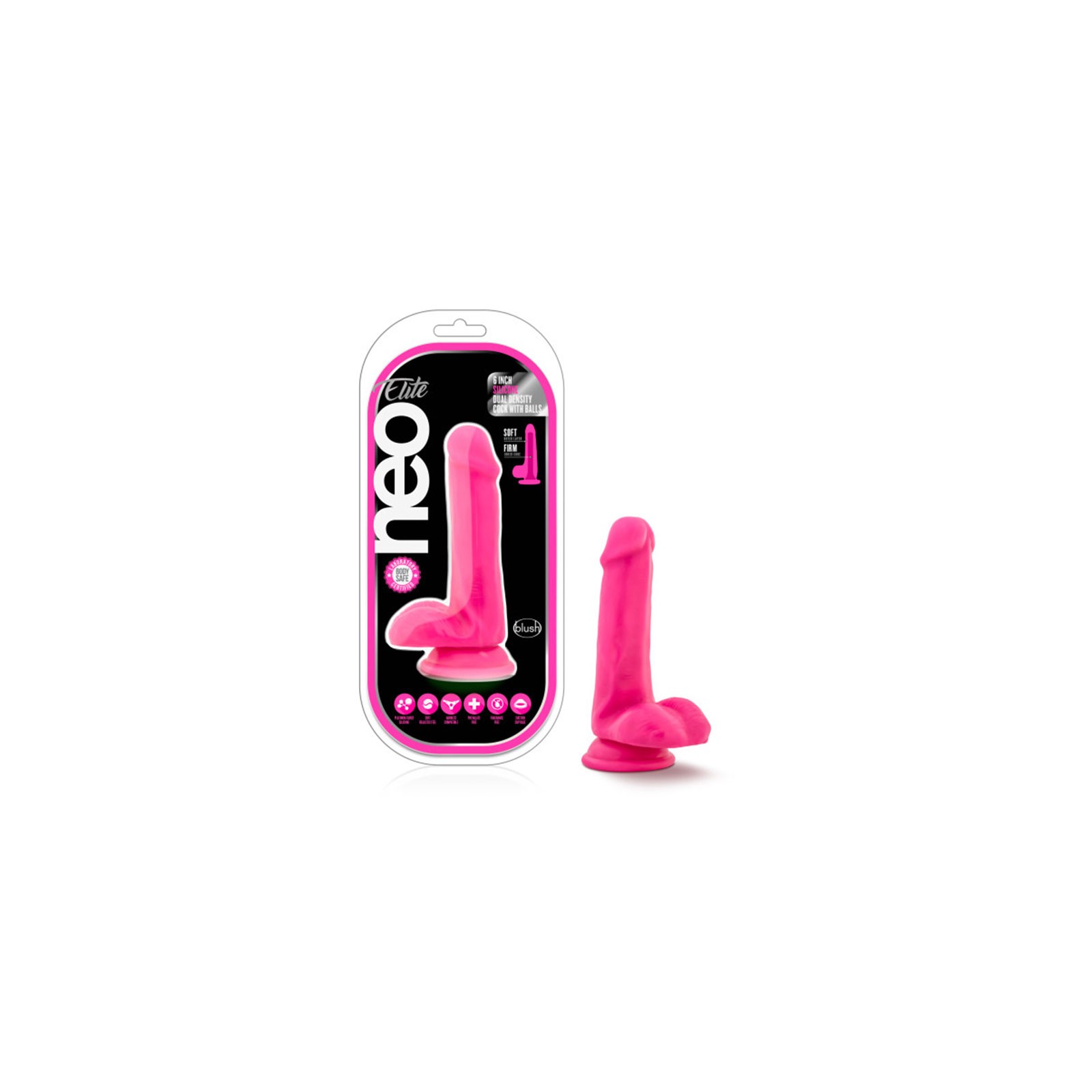 Neo Elite 6 in. Silicone Dual Density Dildo with Balls