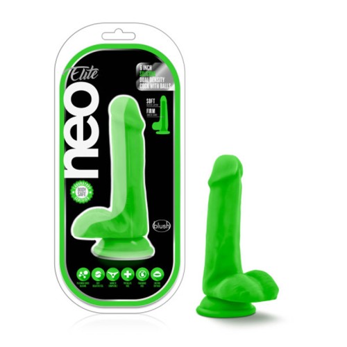 Dildo de Silicona Dual Density de 6 Pulgadas con Bolas Neon Verde