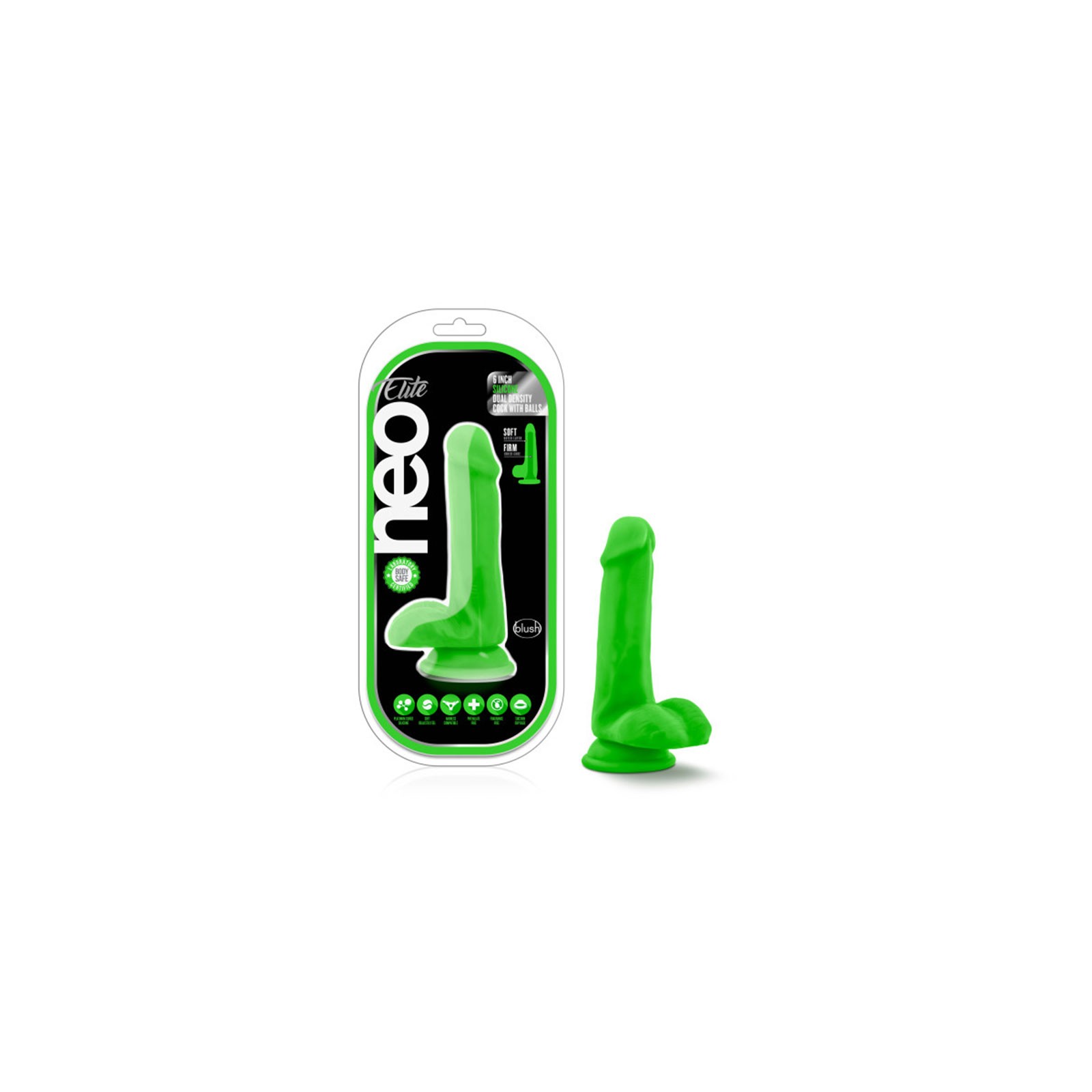 Neo Elite 6 Inch Dual Density Dildo with Balls Neon Green