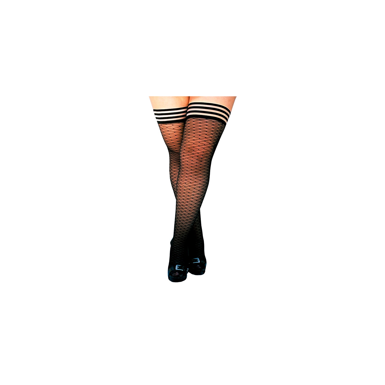 Kixies Beth Ann Honeycomb Thigh-Highs in Black Size D