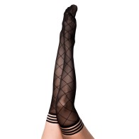 Kixies Anna Large Diamond Thigh-High Black - Stunning Legwear