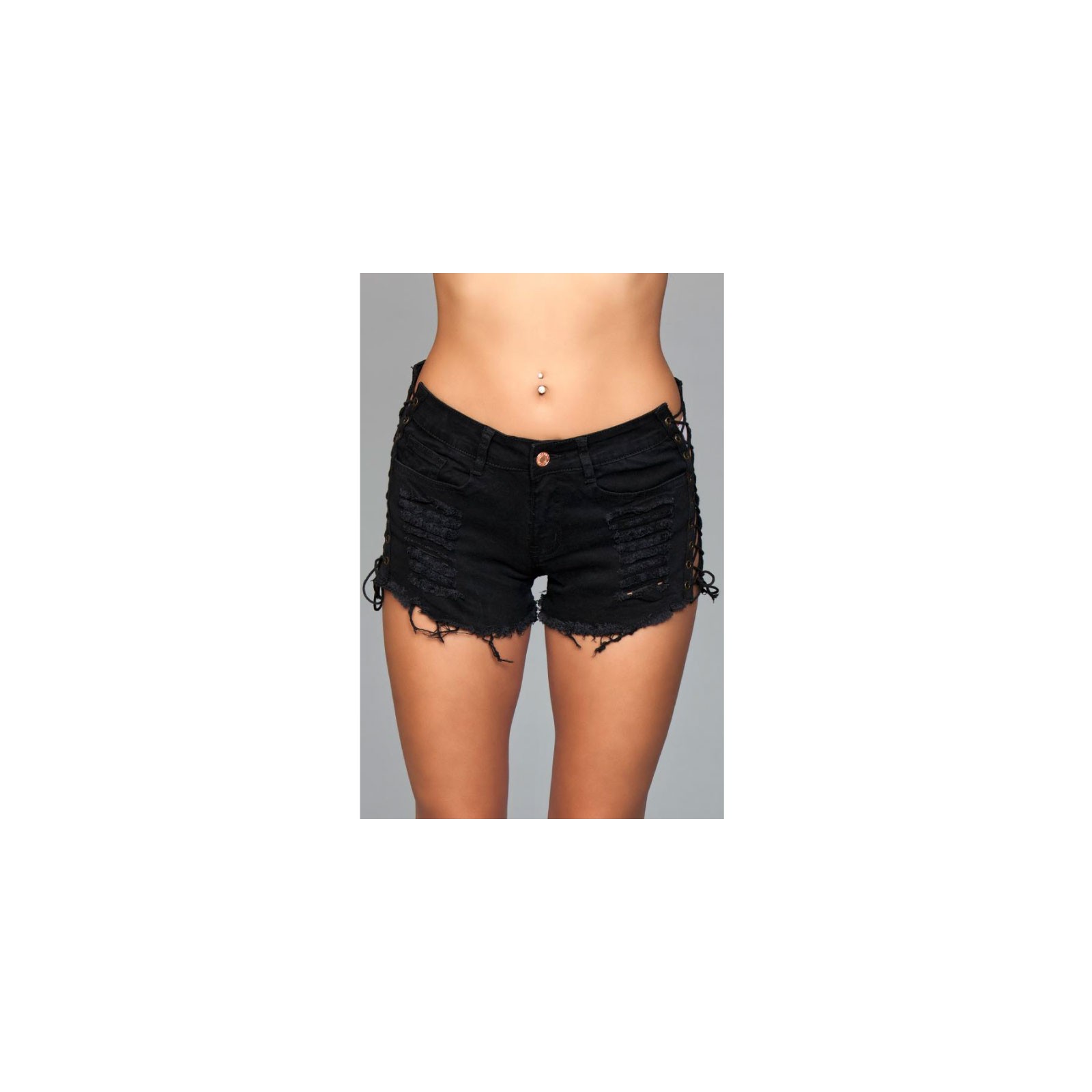 Trendy Denim Lace-Up Shorts in Black