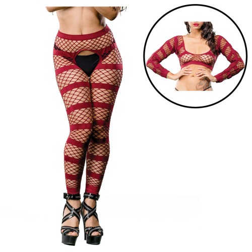 Burgundy Striped Crotchless Leggings