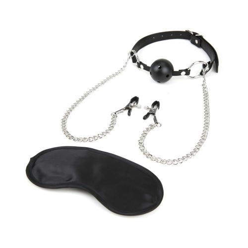 Breathable Ball Gag with Nipple Clamps for BDSM