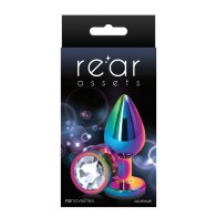 Rear Assets Medium Metal Anal Plug - Multicolor/Clear