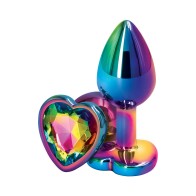 Rear Assets Metal Heart Plug Small Multicolor/Rainbow - Elegant Anal Toy