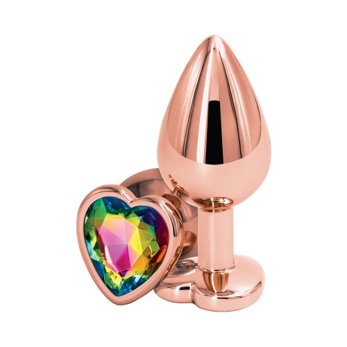 Plug Anal Corazón Rosa Dorado Tamaño Medio Arcoíris