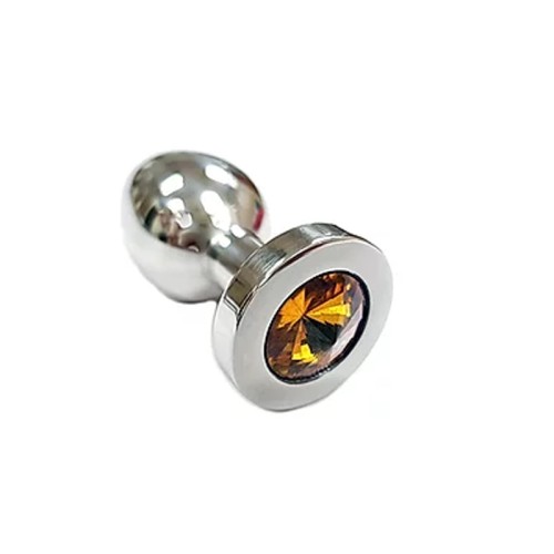 Stainless Steel Medium Butt Plug with Yellow Crystal for Elegant Pleasure