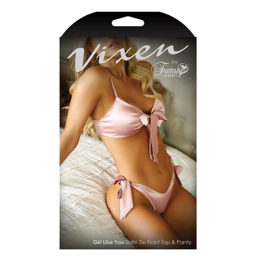 Fantasy Lingerie Vixen Girl Tie-Front Top and Side-Tie Panty Set