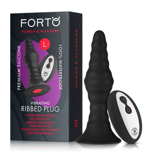 Forto Large Vibrating Ribbed Silicone Anal Plug - Remote Controlled Pleasure