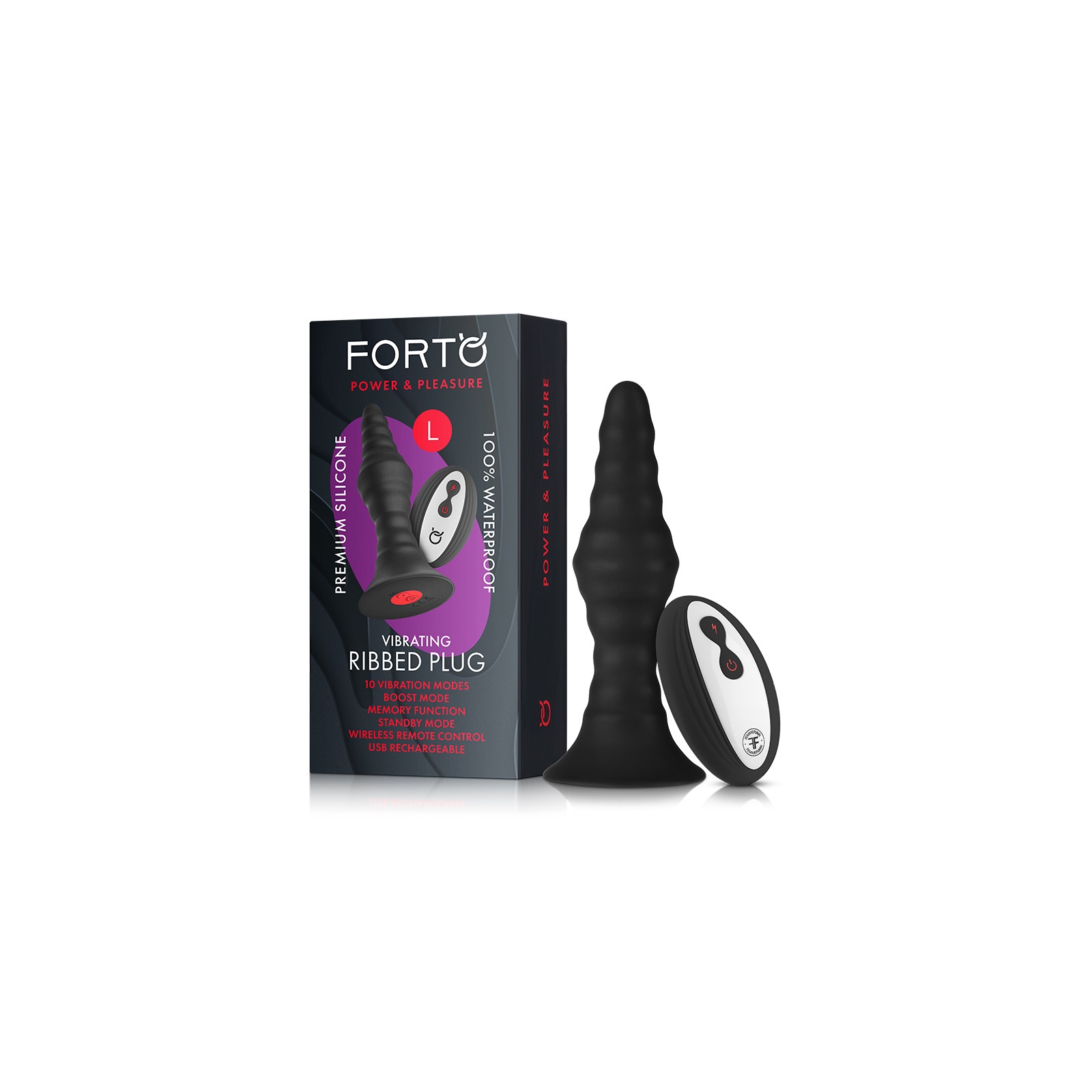 Forto Large Vibrating Ribbed Silicone Anal Plug - Remote Controlled Pleasure