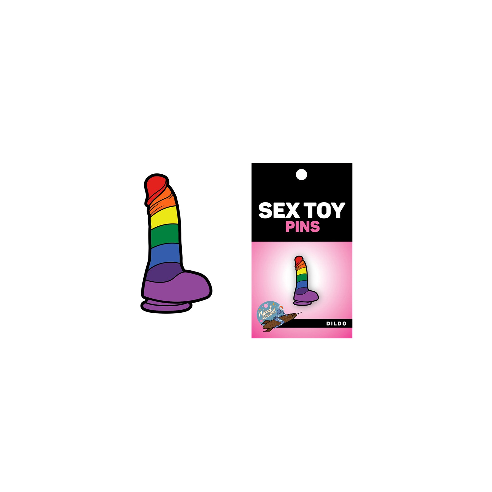 Wood Rocket Rainbow Dildo Lapel Pin Accessory