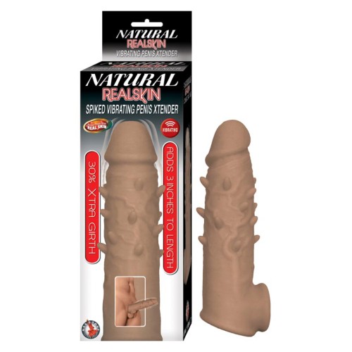 Extensor de Pene Vibrador Natural Realskin con Púas - Marrón