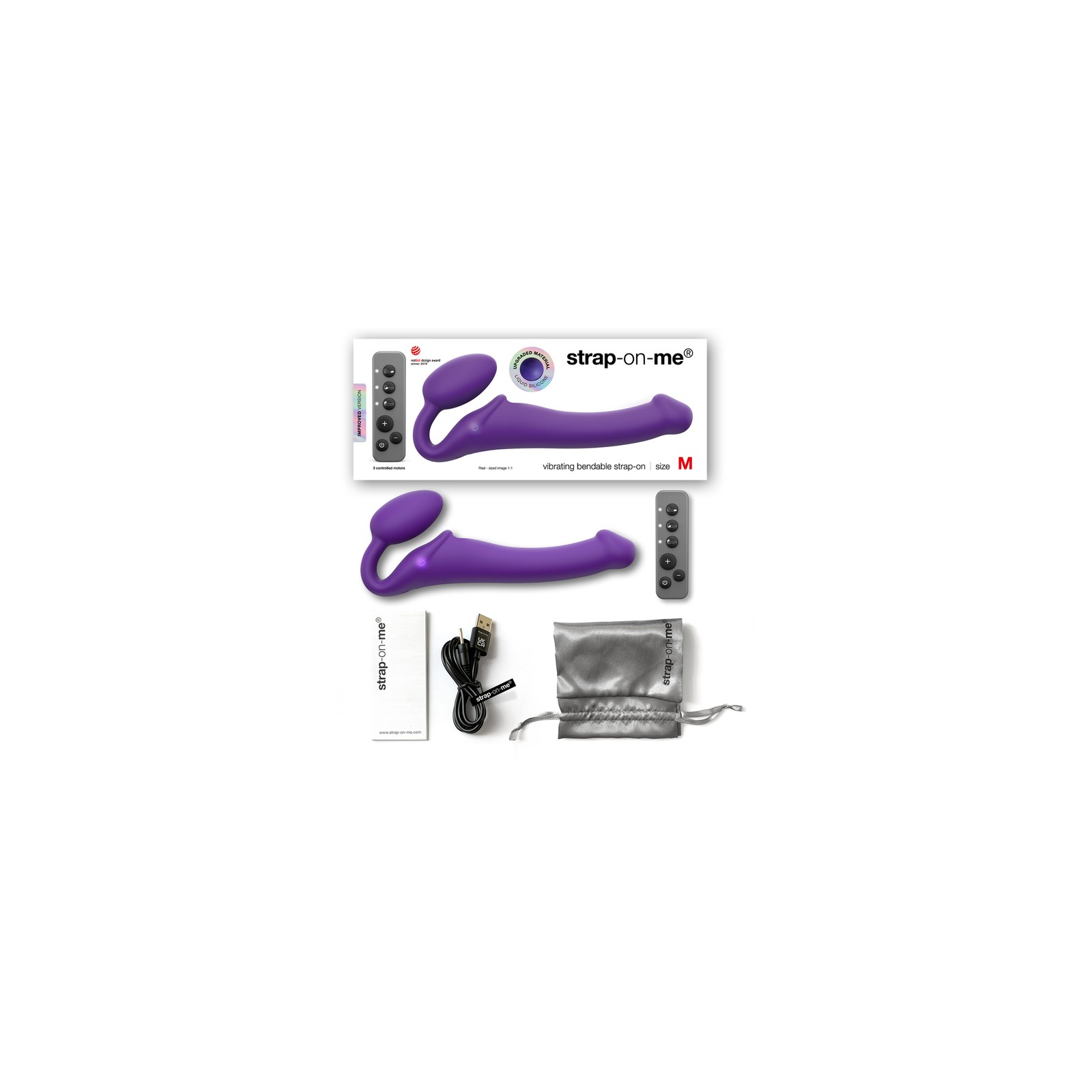 Strap-On-Me Arnés Vibrador Silicona Recargable Control Remoto Púrpura M