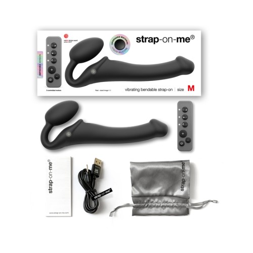 Strap-On-Me Arnés Vibrador Silicona Recargable con Control Remoto Negro M