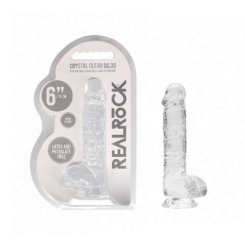 Dildo Realista Crystal Clear de 6 in. Con Bolas