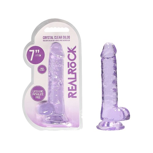 Dildo Realista de 7 in. Transparentes con Bolas y Ventosa Púrpura