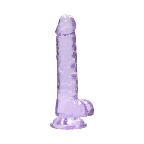 Dildo Realista de 7 in. Transparentes con Bolas y Ventosa Púrpura