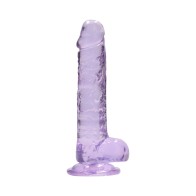 RealRock 7 in. Crystal Clear Dildo With Balls and Suction Cup Purple