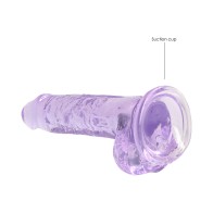 RealRock 7 in. Crystal Clear Dildo With Balls and Suction Cup Purple