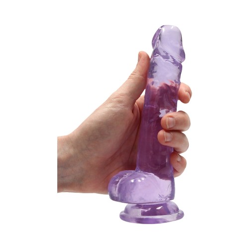 RealRock 7 in. Crystal Clear Dildo With Balls and Suction Cup Purple