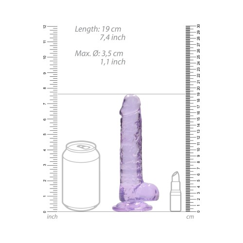 RealRock 7 in. Crystal Clear Dildo With Balls and Suction Cup Purple