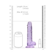 Dildo Realista de 7 in. Transparentes con Bolas y Ventosa Púrpura