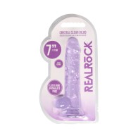 RealRock 7 in. Crystal Clear Dildo With Balls and Suction Cup Purple