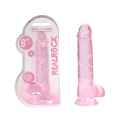 Crystal Clear Realistic Dildo with Balls and Suction Cup Pink