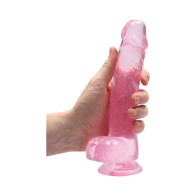 Crystal Clear Realistic Dildo with Balls and Suction Cup Pink