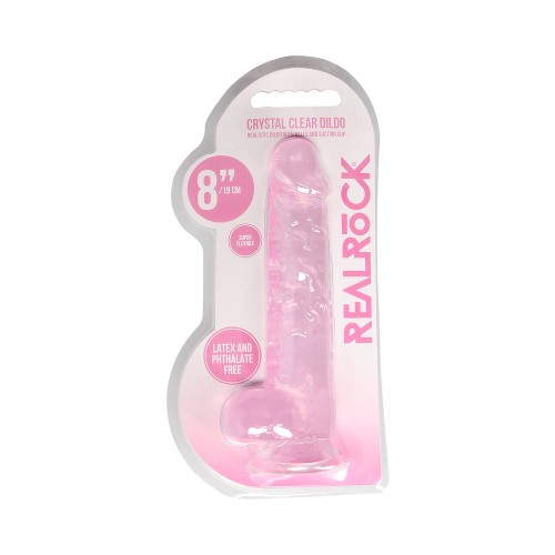 Crystal Clear Realistic Dildo with Balls and Suction Cup Pink