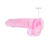 Dildo Realista de 9 in. RealRock Cristal Claro Rosa - Con Bolas