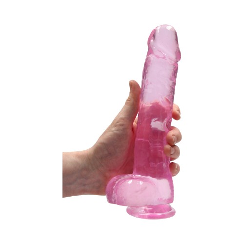 Dildo Realista de 9 in. RealRock Cristal Claro Rosa - Con Bolas