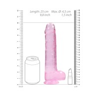 Dildo Realista de 9 in. RealRock Cristal Claro Rosa - Con Bolas