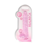 RealRock Crystal Clear 9 in. Dildo Pink - Realistic With Balls