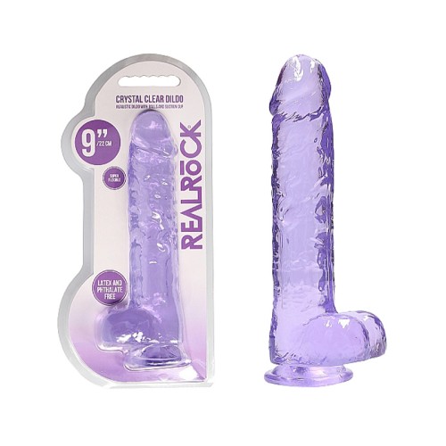 RealRock Crystal Clear 9 in. Dildo With Balls and Suction Cup