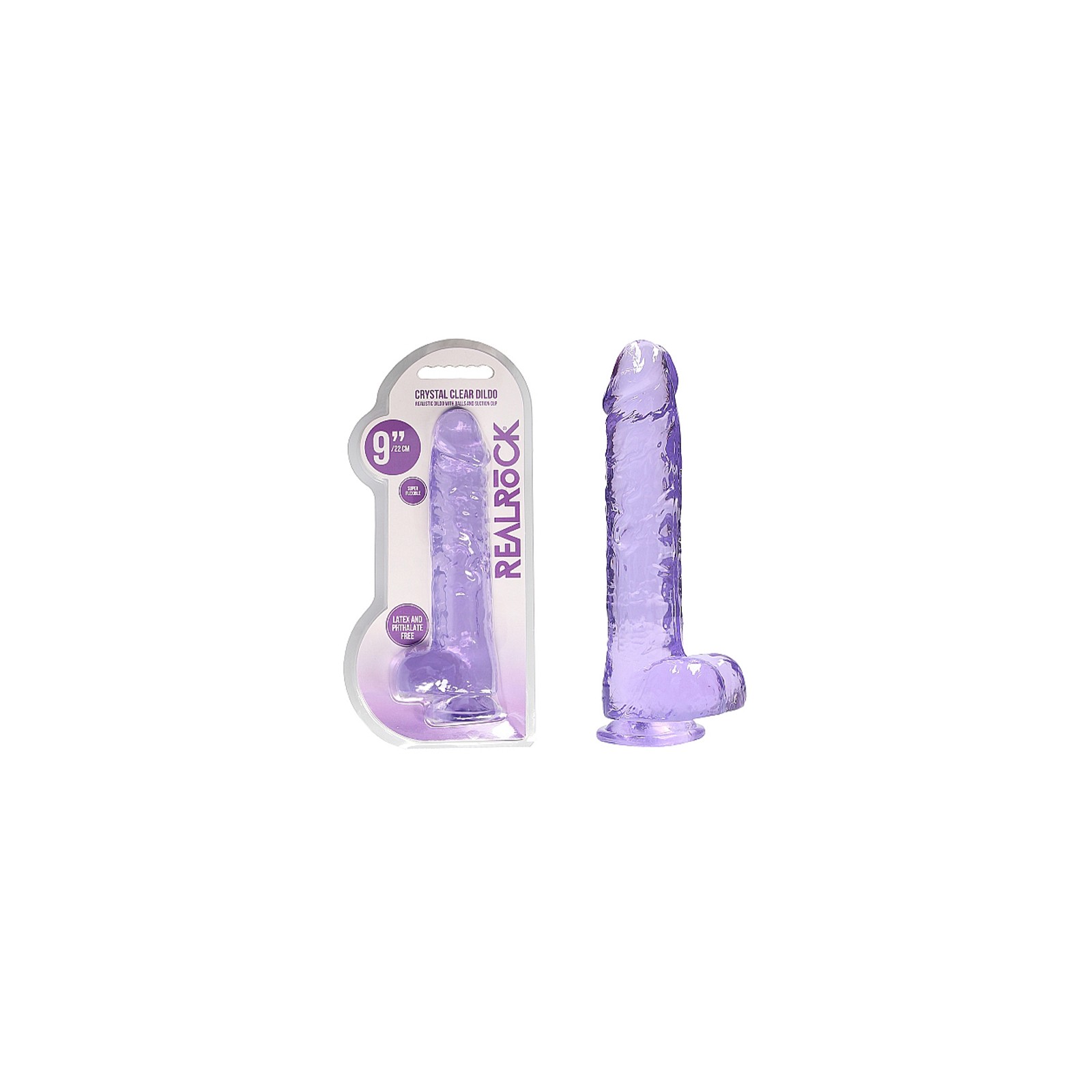 Dildo RealRock Crystal Clear de 9 pulgadas con Bolas y Ventosa