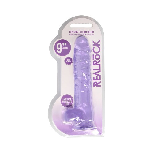 Dildo RealRock Crystal Clear de 9 pulgadas con Bolas y Ventosa