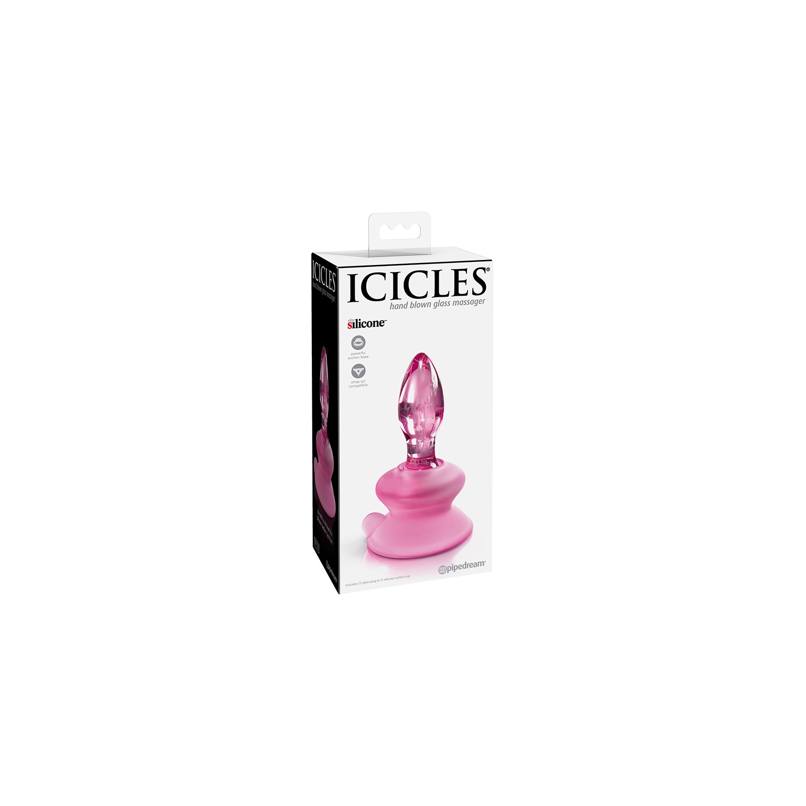 Icicles No. 90 Glass Anal Plug With Suction Cup Pink