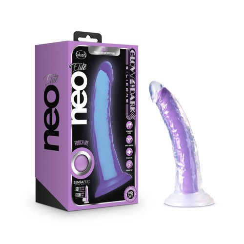 Dildo de Silicona Doble Densidad Que Brilla en la Oscuridad Neo Elite 7 in. Púrpura Neón