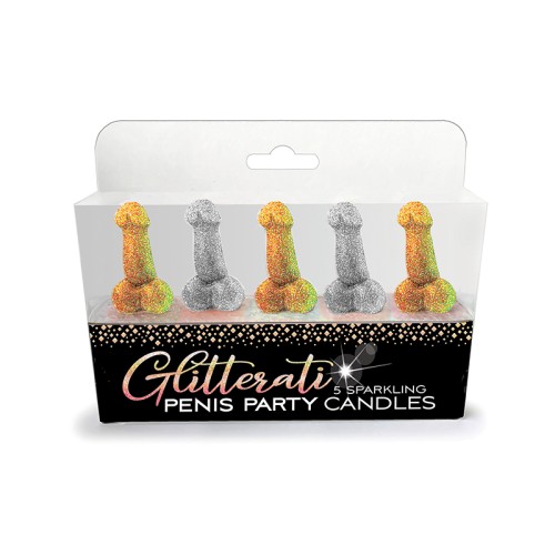 Velas Brillantes para Fiesta de Pene Glitterati 5-Pack - Ordena Ahora