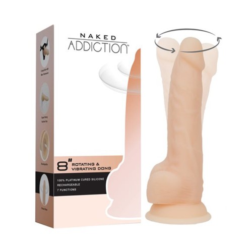 Dildo Rotatorio y Vibrador Naked Addiction 8 in. con Control Remoto Beige - Placer Definitivo