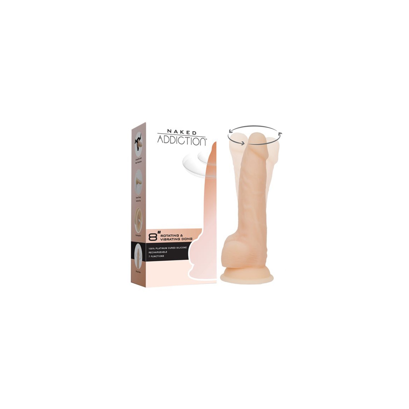 Dildo Rotatorio y Vibrador Naked Addiction 8 in. con Control Remoto Beige - Placer Definitivo