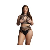 Le Desir Set de Sujetador con Abertura de Red Negra Talla Reina - Ajuste Lujoso