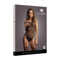 Le Desir Strapless Crotchless Teddy with Stockings