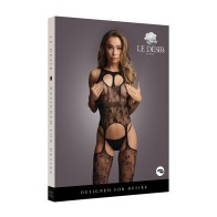 Le Desir Bodystocking de Encaje y Suspensorio Negro Talla Única