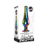 Evolved Rainbow Metal Anal Plug with Gemstone Base Medium