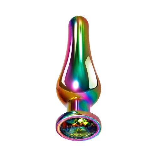 Evolved Rainbow Metal Anal Plug with Gemstone Base Medium