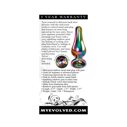 Evolved Rainbow Metal Anal Plug with Gemstone Base Medium