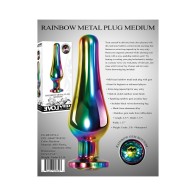 Evolved Rainbow Metal Anal Plug with Gemstone Base Medium